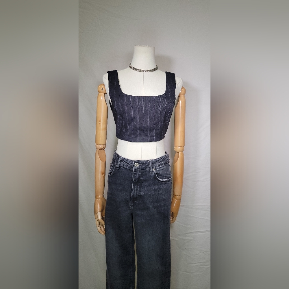 NWT AVEC LES FILLES Tank Crop Top Navy/Purple Stripes Nordstrom, size XS
